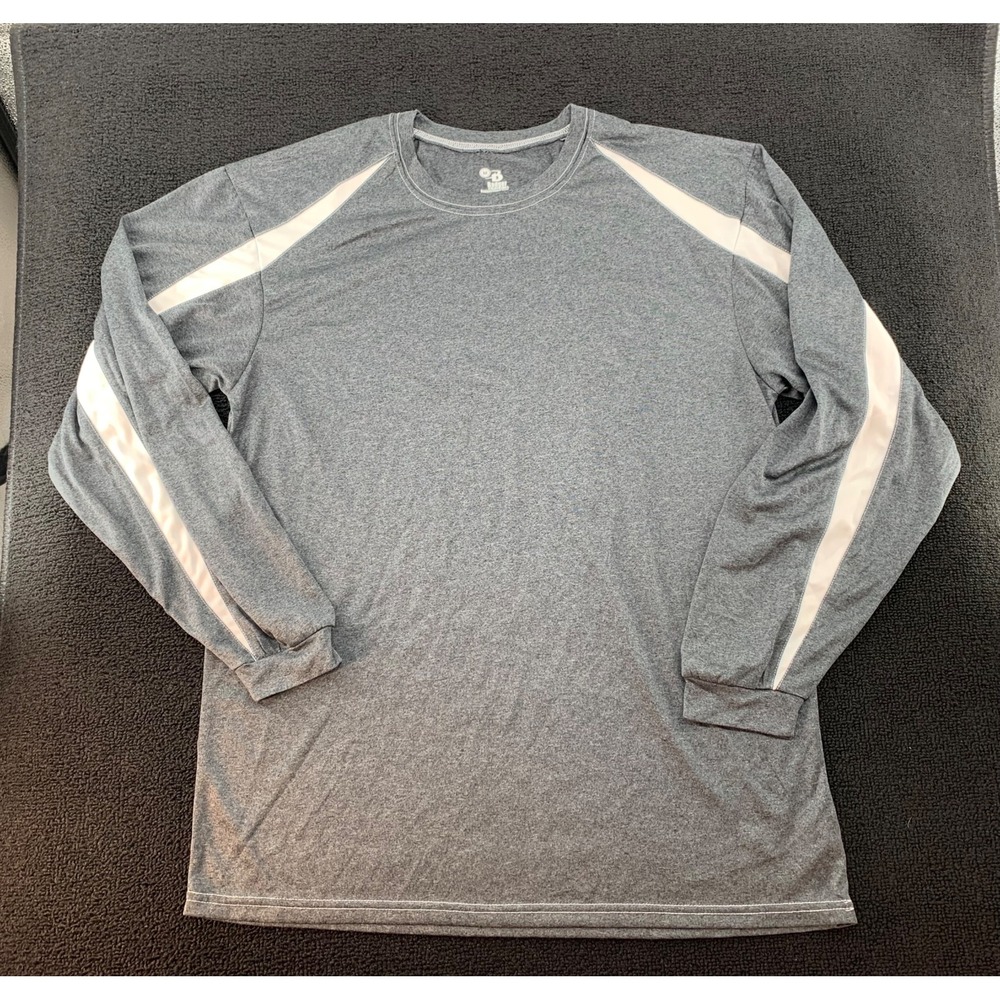 Badger Sport Long‎ Sleeve Athletic Shirt Gray White Trim Mens Size Medium